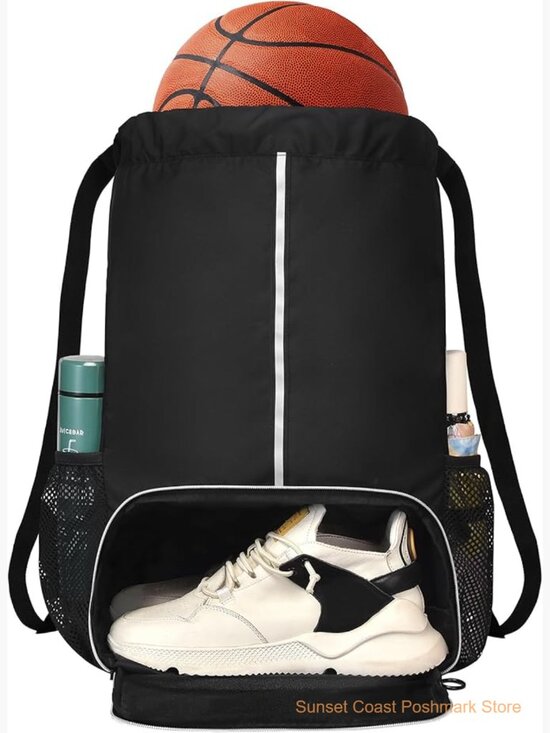 Handbags - Waterproof Drawstring Backpack with Shoe Compartment Gym Travel Bag